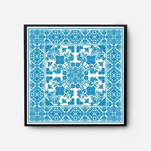 Monochromatic Sampler Cross Stitch Pattern PDF, Floral Folk Modern Counted Cross Stitch Chart, Pillow, Embroidery Antique, Instant Download