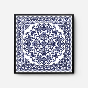 Monochromatic Sampler Cross Stitch Pattern PDF, Floral Folk Modern Counted Cross Stitch Chart, Pillow, Embroidery Antique, Instant Download