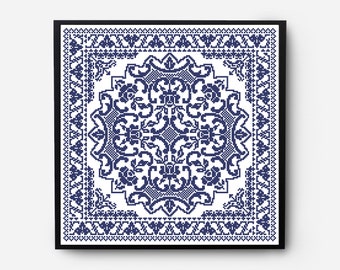 Monochromatic Sampler Cross Stitch Pattern PDF, Floral Folk Modern Counted Cross Stitch Chart, Pillow, Embroidery Antique, Instant Download