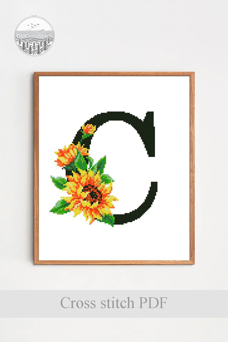 Letter C Modern Cross Stitch Pattern PDF Monogram Floral Etsy