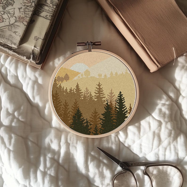 Landscape Modern Cross Stitch Pattern PDF, Forest Counted Cross Stitch ...