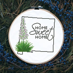 New Mexico State Modern Cross Stitch Pattern PDF, Map Counted Cross Stitch Chart, New Home cross stitch, Floral Embroidery, Digital Download