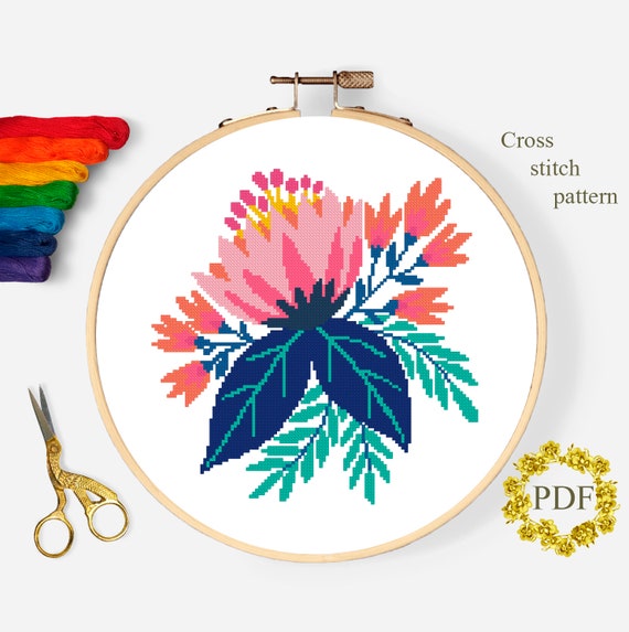 Floral Modern Cross Stitch Pattern PDF Flowers Modern Cross | Etsy