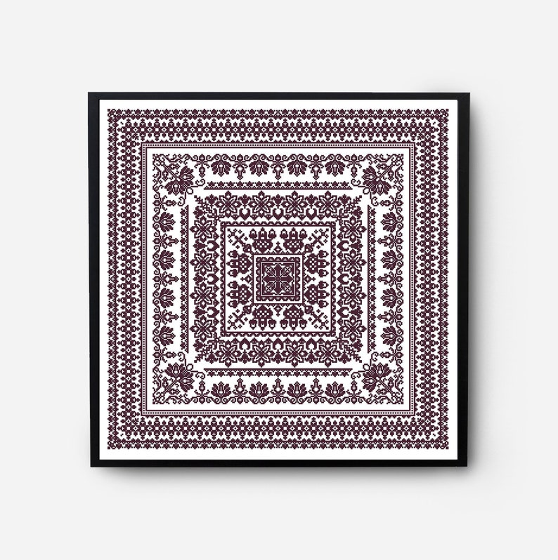 Monochromatic Sampler Cross Stitch Pattern PDF, Floral Folk Modern Counted Cross Stitch Chart, Pillow, Embroidery Antique, Instant Download image 2