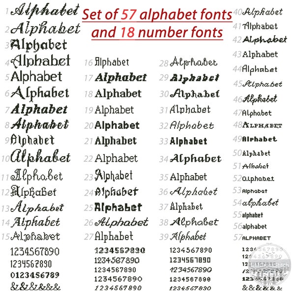 Ensemble de 57 petits modèles de polices de point de croix, minuscules alphabets pour le point de croix, lettres et chiffres pour le mariage DIY, téléchargement numérique PDF