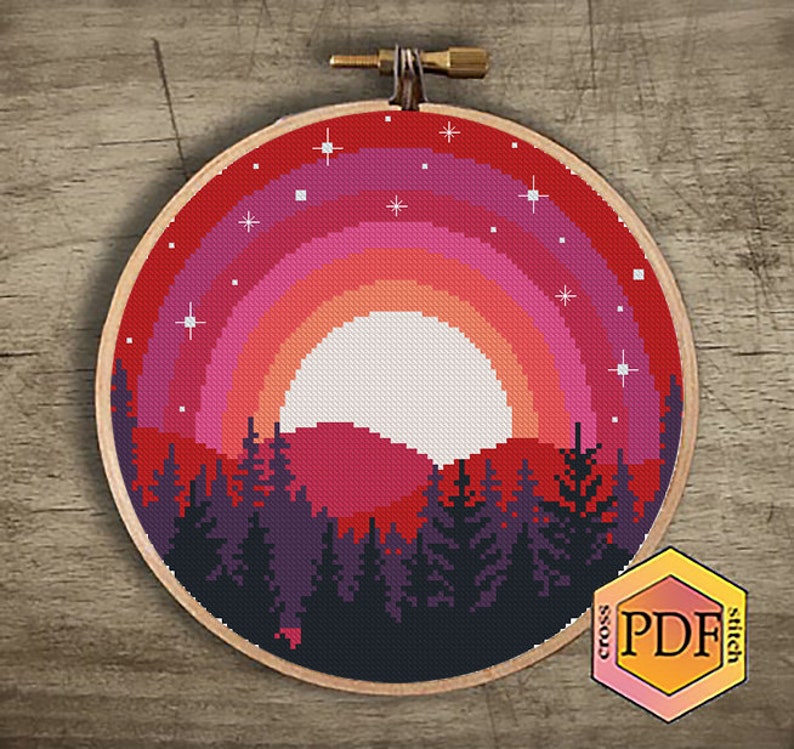 Landscape Modern Cross Stitch Pattern PDF, Mountains Counted Cross ...