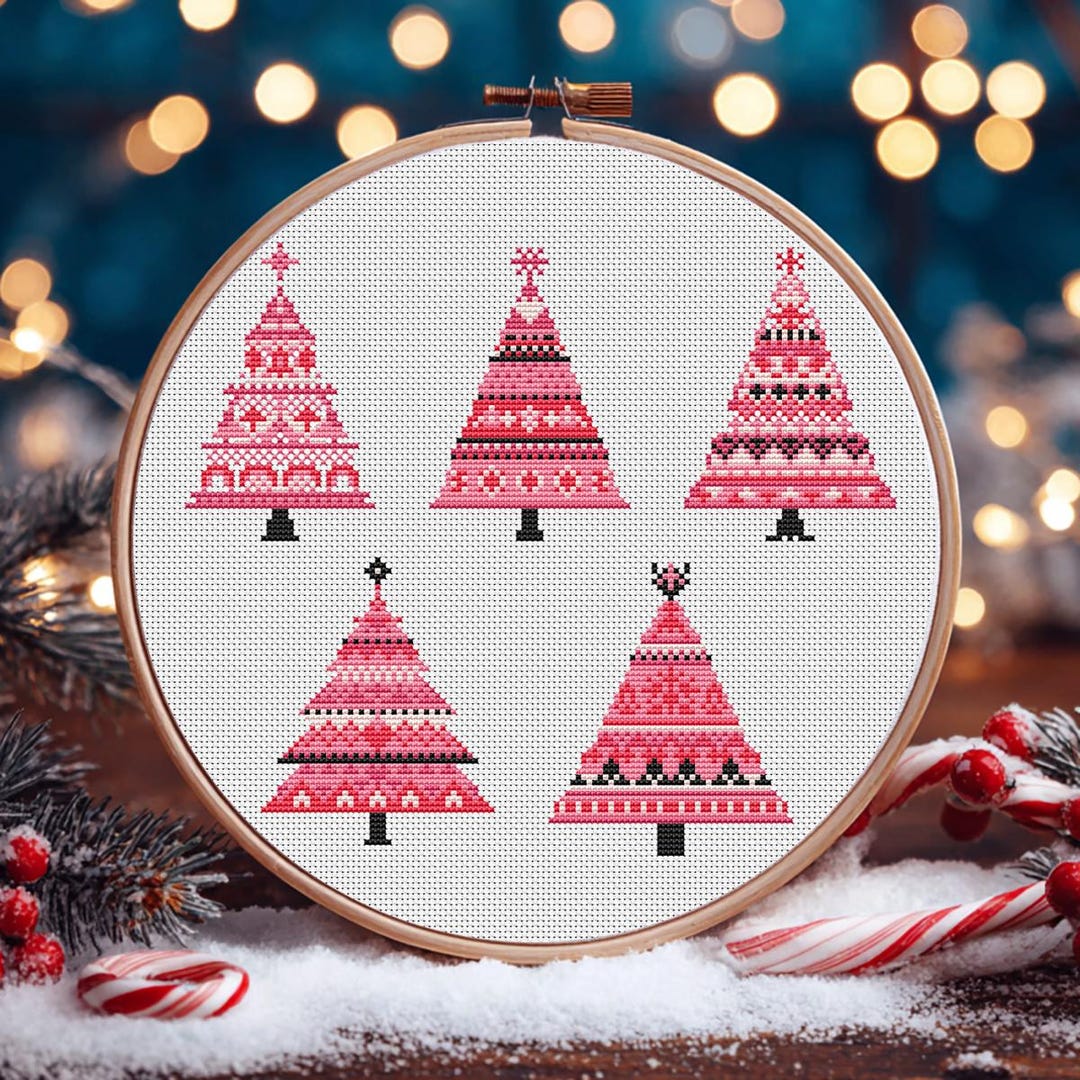 Pinkmas Tree Designs Merry Pinkmas Tree Cross Stitch Pattern Ornament Bundle, Christmas ...