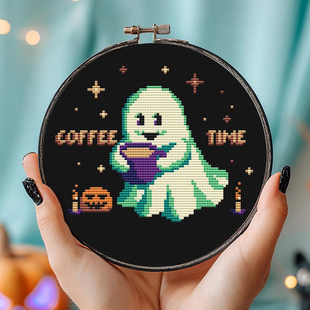 Cute Ghost With Coffee Cross Stitch Pattern PDF Halloween Fall Mini ...