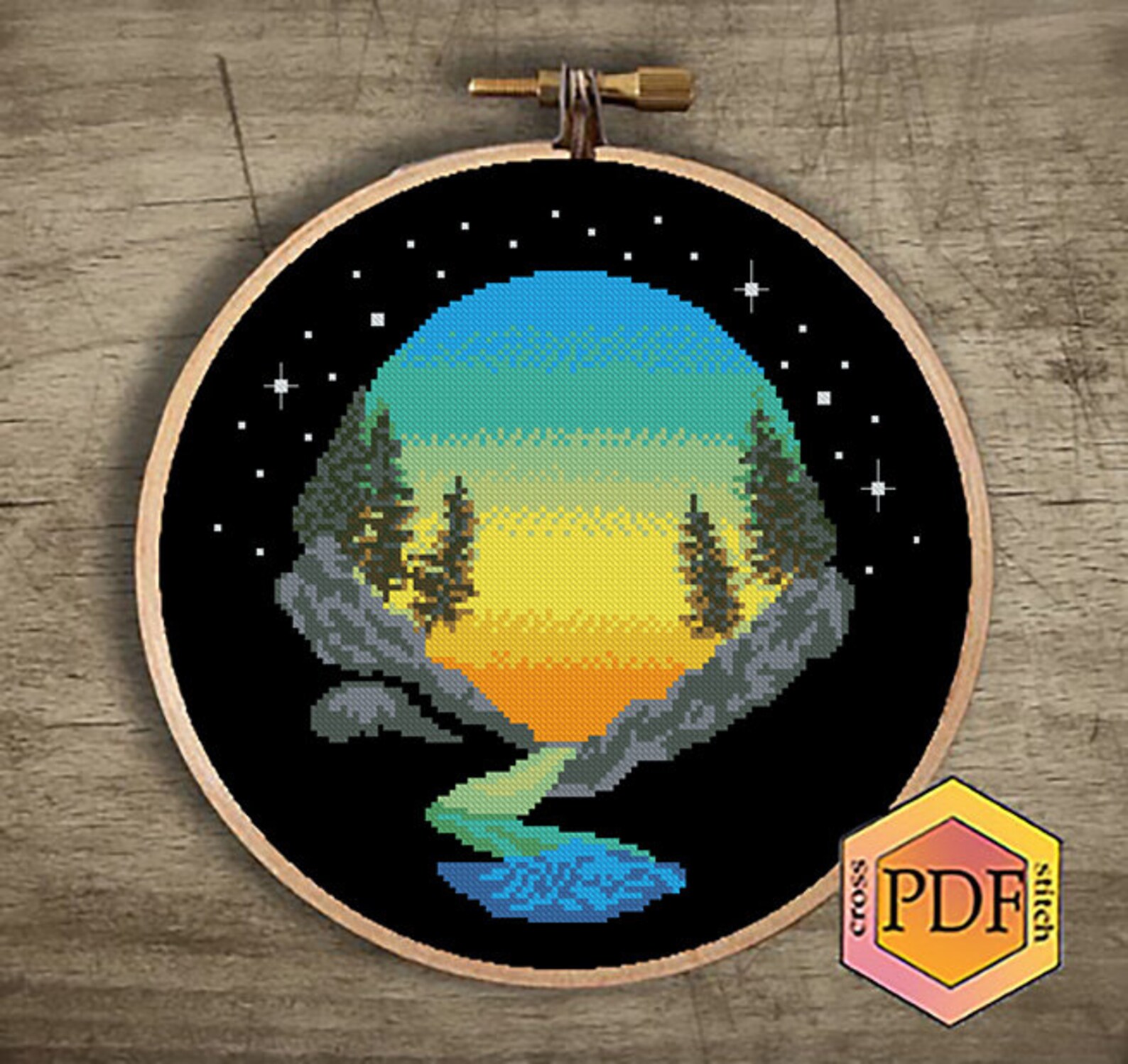 Landscape Modern Cross Stitch Pattern PDF, Sunset Counted Cross Stitch ...