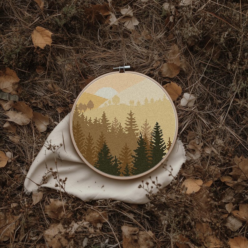 Landscape Modern Cross Stitch Pattern PDF, Forest Counted Cross Stitch ...