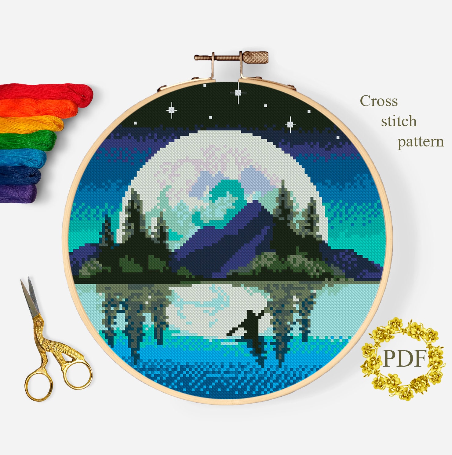 Landscape Modern Cross Stitch Pattern PDF, Mountain Counted Cross ...