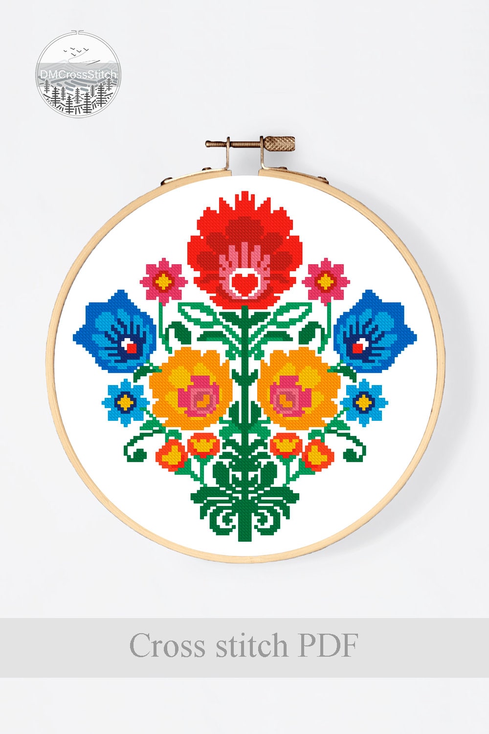 Folk Art Cross Stitch Pattern Modern PDF Flowers Counted Etsy