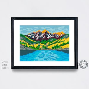 Mapa del estado de Colorado Patrón de punto de cruz moderno PDF, Gráfico de punto de cruz contado de paisaje, Montañas, Naturaleza, Bordado, Descarga digital