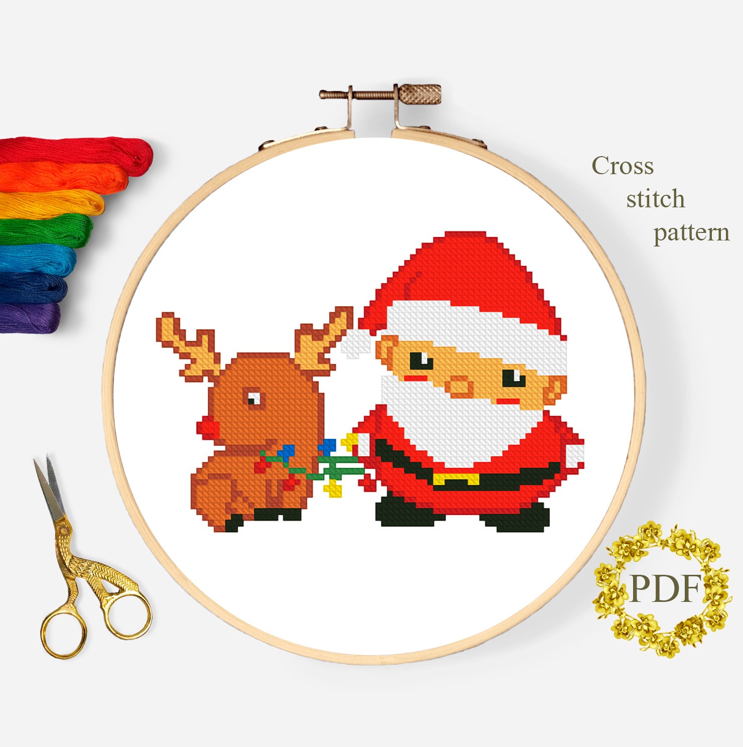 Santa Clause Modern Cross Stitch Pattern PDF Christmas image