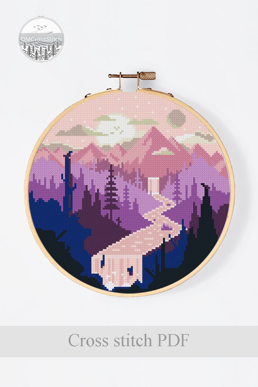 Mountain Landscape Modern Cross Stitch Pattern PDF, River Counted Cross ...