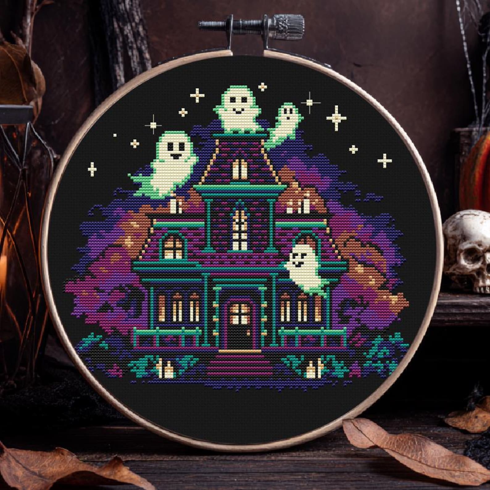 Haunted Mansion Cross Stitch Pattern PDF Halloween Cross Stitch Pattern ...