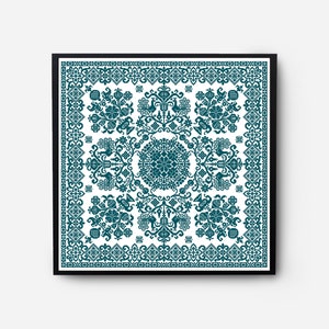 Monochromatic Sampler Cross Stitch Pattern PDF, Floral Folk Modern Counted Cross Stitch Chart, Pillow, Embroidery Antique, Instant Download