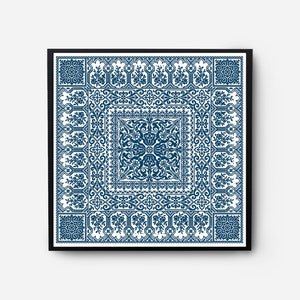 Monochromatic Sampler Cross Stitch Pattern PDF, Floral Folk Modern Counted Cross Stitch Chart, Pillow, Embroidery Antique, Instant Download