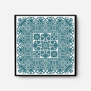 Monochromatic Sampler Cross Stitch Pattern PDF, Floral Folk Modern Counted Cross Stitch Chart, Pillow, Embroidery Antique, Instant Download