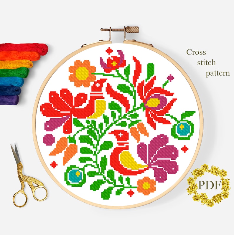 Floral Folk Art Modern Cross Stitch Pattern PDF Flower | Etsy