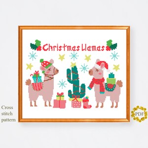 Christmas Llamas Modern Cross Stitch Pattern PDF, Animal Counted Cross ...