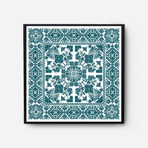 Monochromatic Sampler Cross Stitch Pattern PDF, Floral Folk Modern Counted Cross Stitch Chart, Pillow, Embroidery Antique, Instant Download