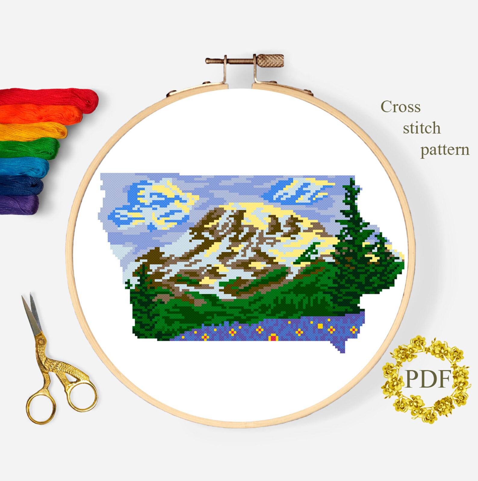 Iowa State Map Modern Cross Stitch Pattern PDF, Landscape Counted Cross ...