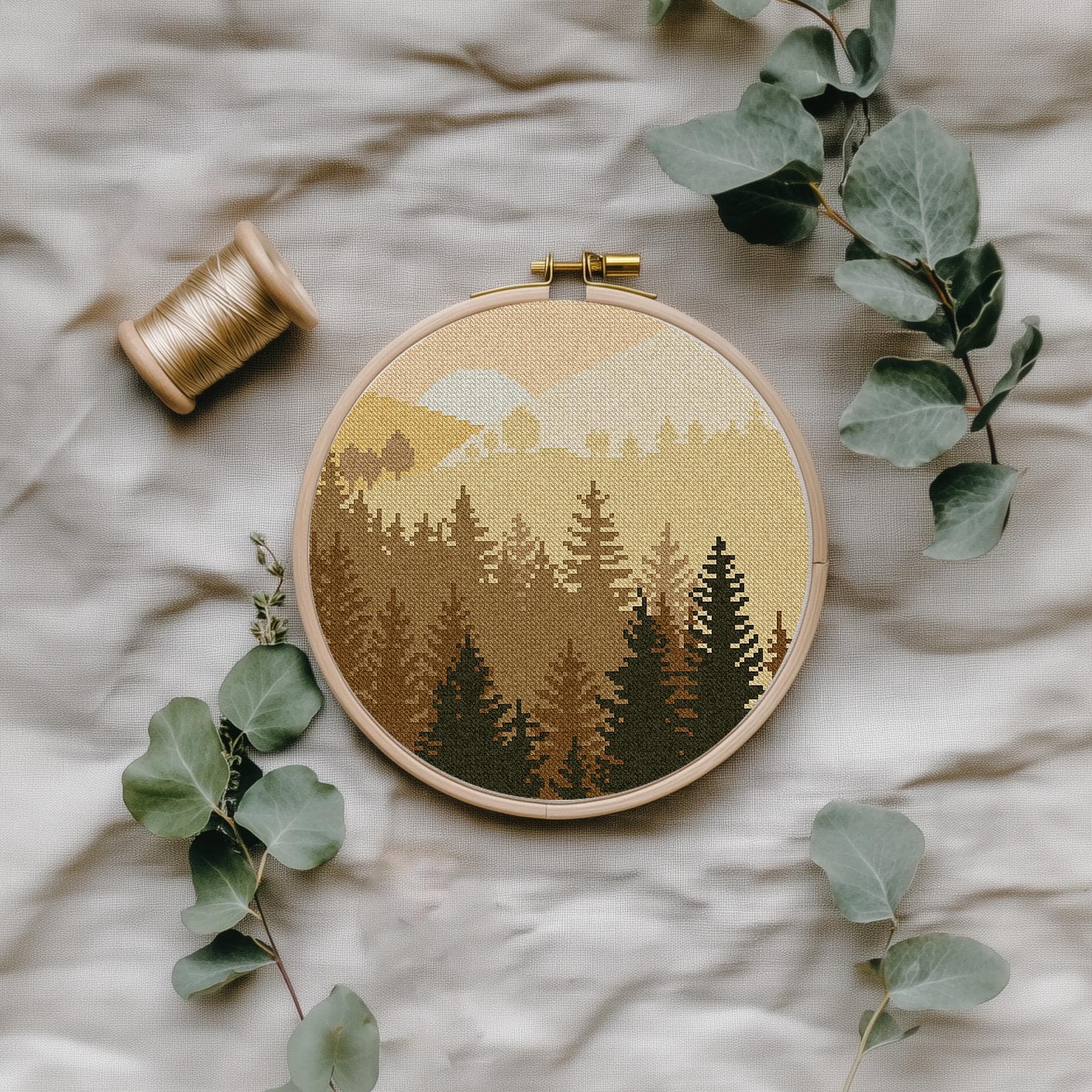 Landscape Modern Cross Stitch Pattern PDF, Forest Counted Cross Stitch ...