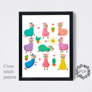 Cute Llamas Modern Cross Stitch Pattern PDF, Animals Counted Cross ...