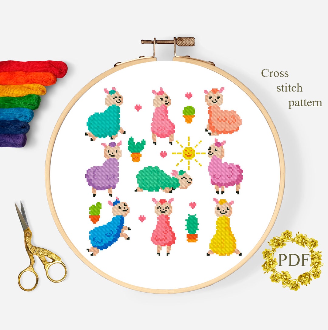 Cute Llamas Modern Cross Stitch Pattern PDF, Animals Counted Cross ...