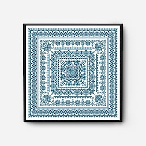 Monochromatic Sampler Cross Stitch Pattern PDF, Floral Folk Modern Counted Cross Stitch Chart, Pillow, Embroidery Antique, Instant Download image 1