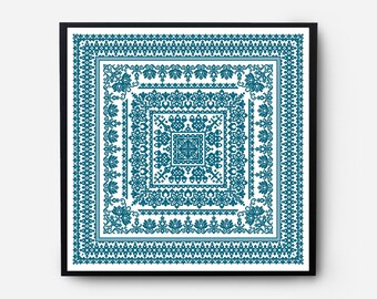 Monochromatic Sampler Cross Stitch Pattern PDF, Floral Folk Modern Counted Cross Stitch Chart, Pillow, Embroidery Antique, Instant Download