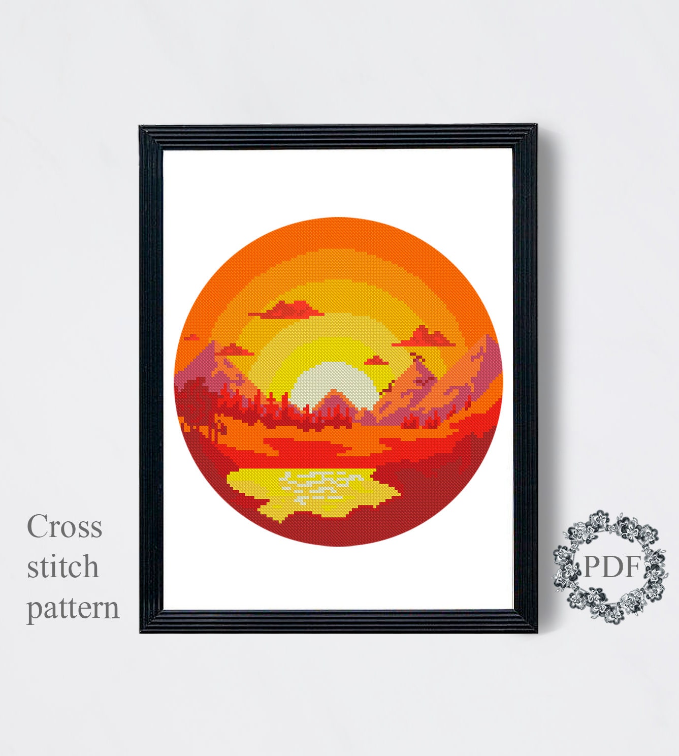 Mountain Landscape Modern Cross Stitch Pattern PDF, Sunset Counted ...