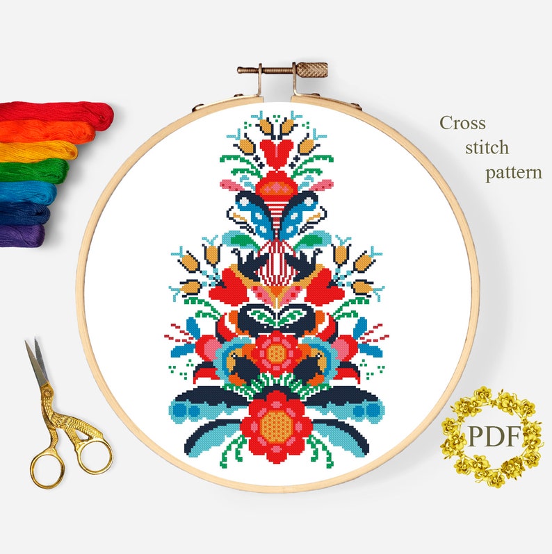 Folk Art Cross Stitch Pattern Modern Flower Cross Stitch Etsy