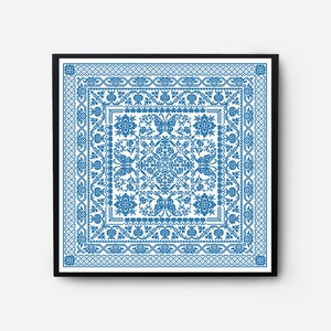 Monochromatic Sampler Cross Stitch Pattern PDF, Floral Folk Modern Counted Cross Stitch Chart, Pillow, Embroidery Antique, Instant Download