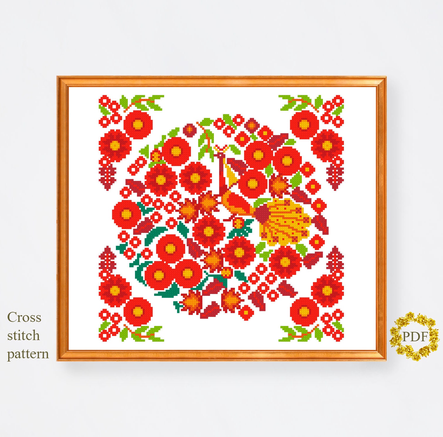 Floral Folk Art Cross Stitch Pattern Modern PDF Flower Counted Etsy