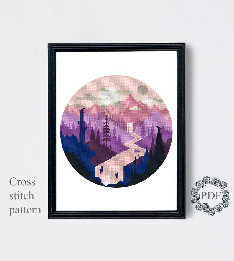 Mountain Landscape Modern Cross Stitch Pattern PDF River | Etsy