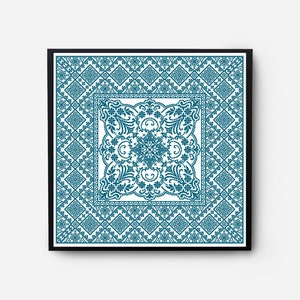 Monochromatic Sampler Cross Stitch Pattern PDF, Floral Folk Modern Counted Cross Stitch Chart, Pillow, Embroidery Antique, Instant Download