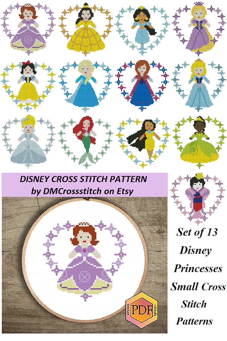 Set Princesses Cross Stitch Pattern Modern PDF Fairy Tale Etsy