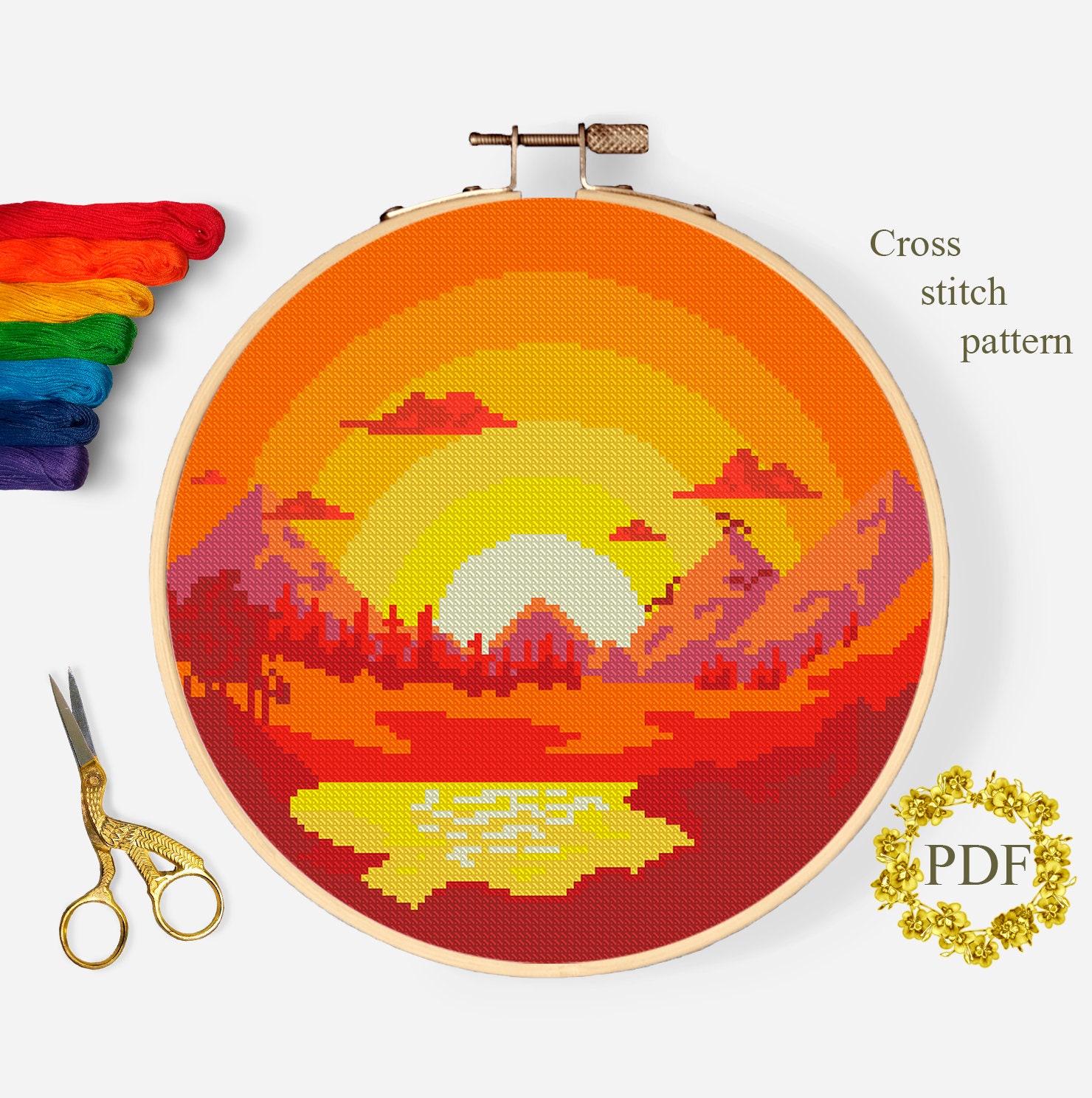 Set of Landscape Cross Stitch Pattern PDF Modern Nature | Etsy
