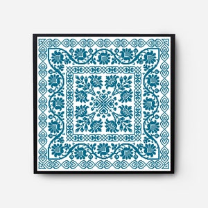 Monochromatic Sampler Cross Stitch Pattern PDF, Floral Folk Modern Counted Cross Stitch Chart, Pillow, Embroidery Antique, Instant Download