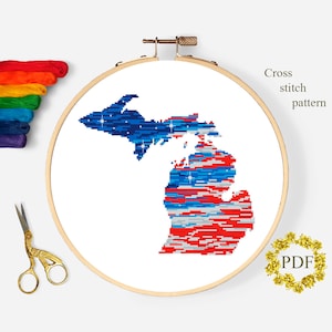 Missouri State Karte Modernes Kreuzstichmuster PDF, Amerikanische Flagge Kreuzstichvorlage, Sterne, Vaterländische Stickerei, digitaler Download