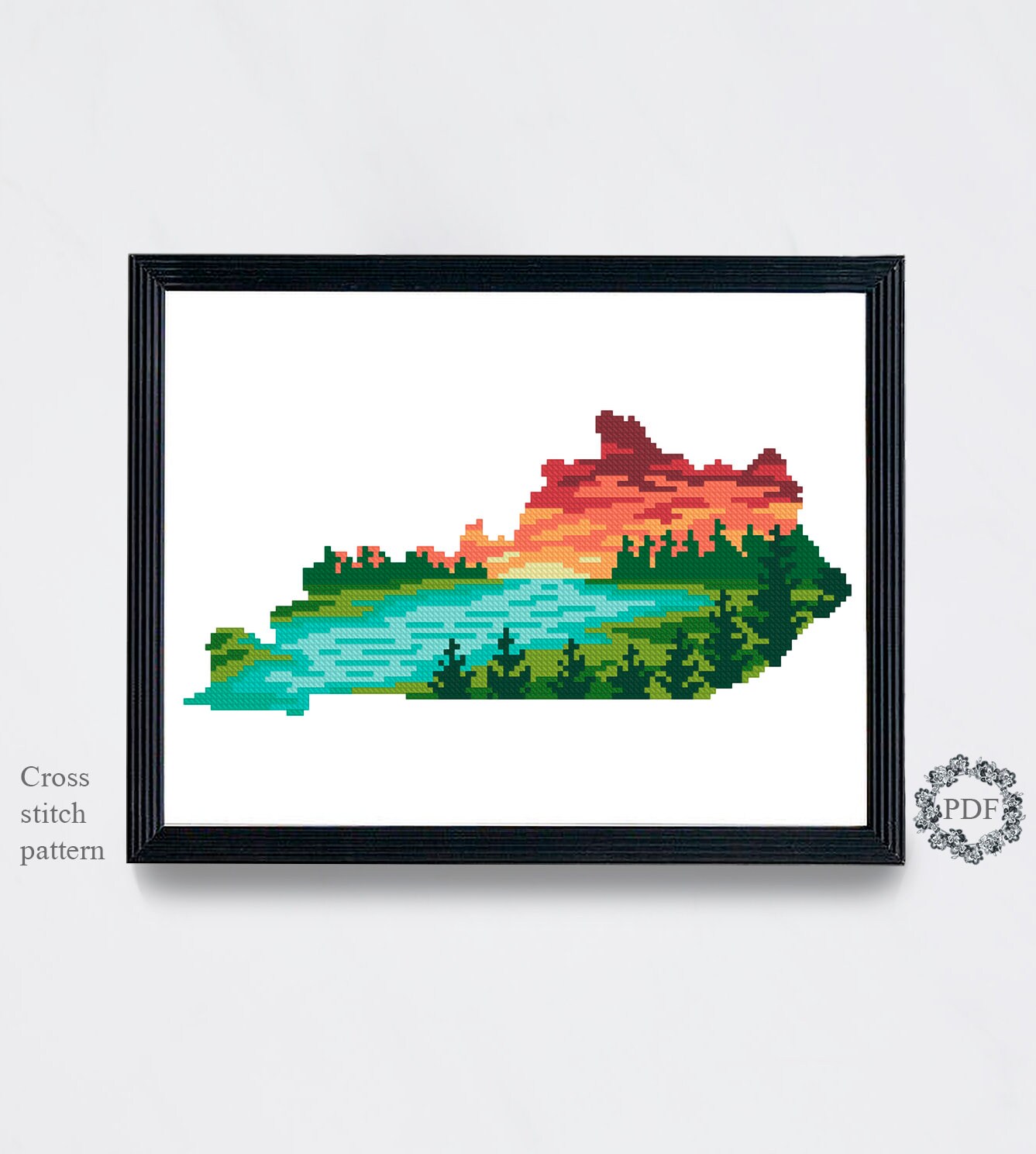 Kentucky State Modern Cross Stitch Pattern Landscape USA Etsy