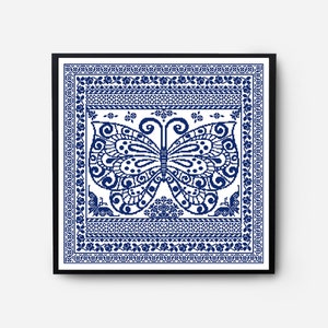 Floral Sampler Cross Stitch Pattern Modern, Monochrome Folk Cross Stitch Pattern PDF, Flower, Butterfly, Pillow, Embroidery Digital Download