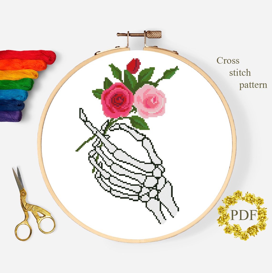 Skeleton Hand Cross Stitch Pattern Modern Cross Stitch Etsy