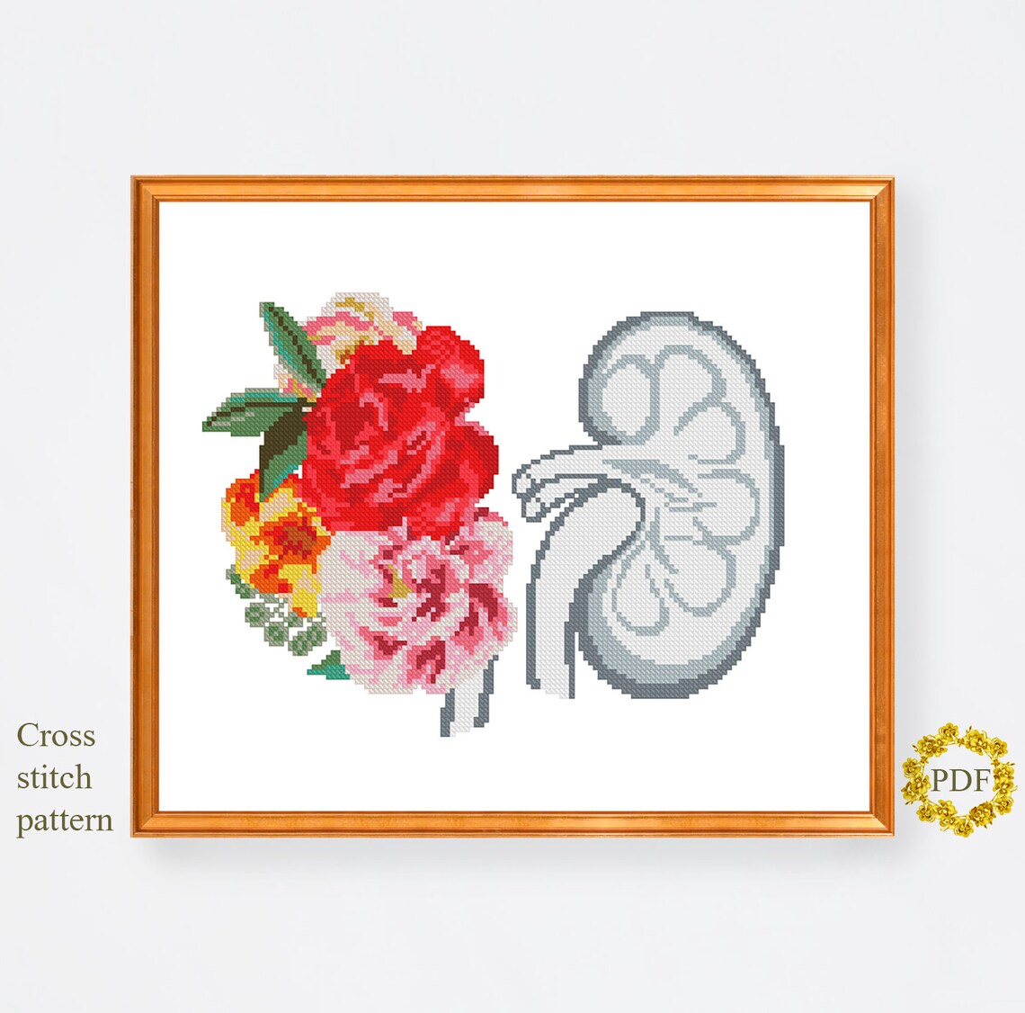 Kidneys Floral Modern Cross Stitch Pattern PDF Anatomy Human Etsy