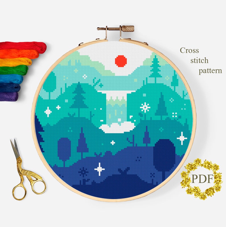 Set Nature Modern Cross Stitch Pattern PDF Landscape Counted - Etsy