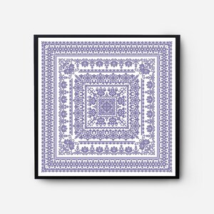 Monochromatic Sampler Cross Stitch Pattern PDF, Floral Folk Modern Counted Cross Stitch Chart, Pillow, Embroidery Antique, Instant Download image 3