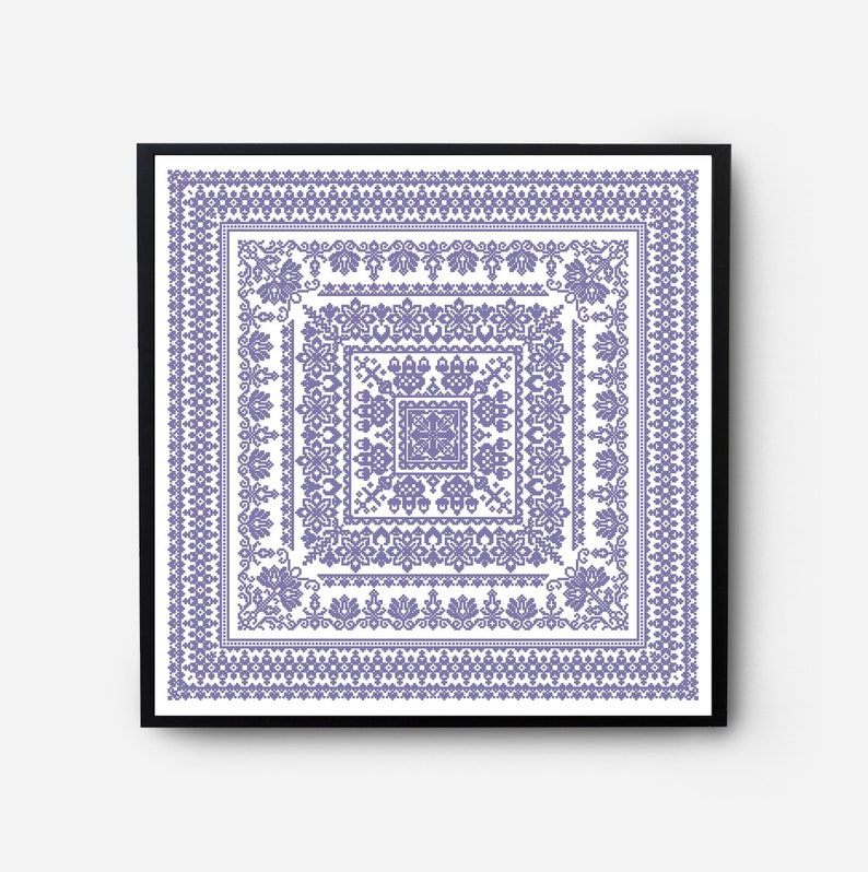 Monochromatic Sampler Cross Stitch Pattern PDF, Floral Folk Modern Counted Cross Stitch Chart, Pillow, Embroidery Antique, Instant Download image 3