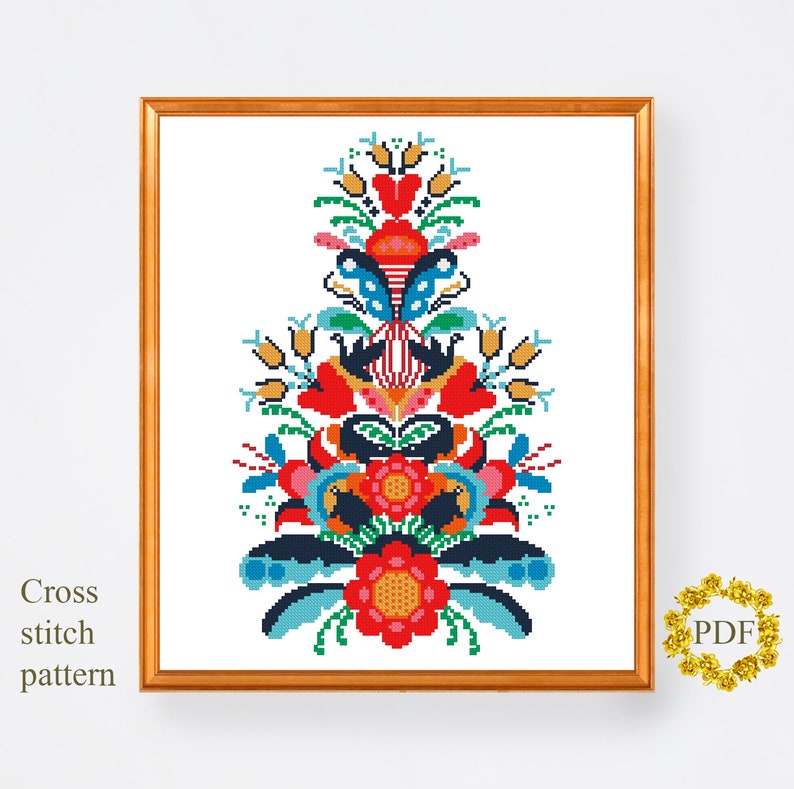 Folk Art Cross Stitch Pattern Modern Flower Cross Stitch Etsy